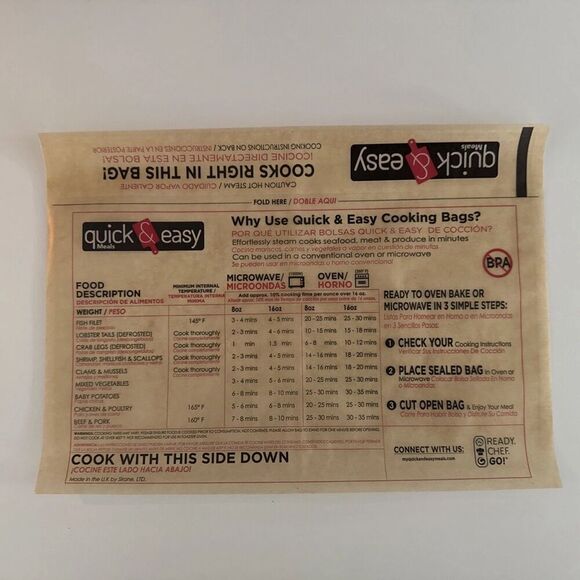 Lot Of 20 Ready Chef Go Seal & Cook Glassine Microwave & Oven Cooking Bags - Picture 3 of 4